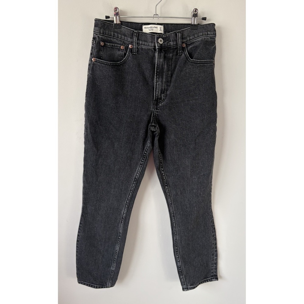 Abercrombie & Fitch Curve L The Skinny Ankle High Rise Jeans Sz 27 4S Black Acid